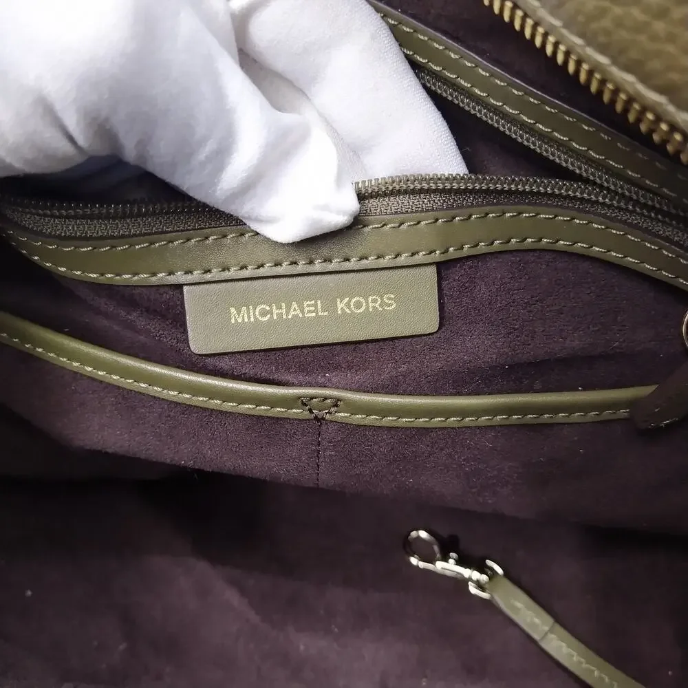 Michael Kors Rollins Olive Green Pebbled Leather Double Handles Satchel Bag